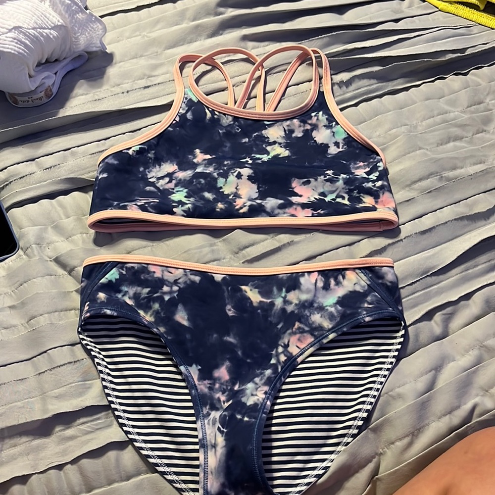 Athleta Reversable Tie-Dye/Striped Bikini